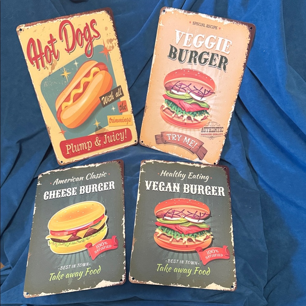 Retro Burger  Metal Signs Set
